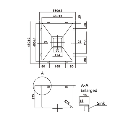 Stainless Steel Kitchen Sink 380*450*235mm