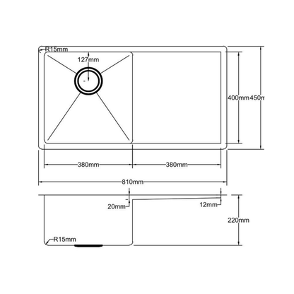 Stainless Steel Kitchen Sink 810*450*220mm