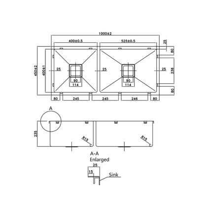 Stainless Steel Kitchen Sink 1000×450×235mm