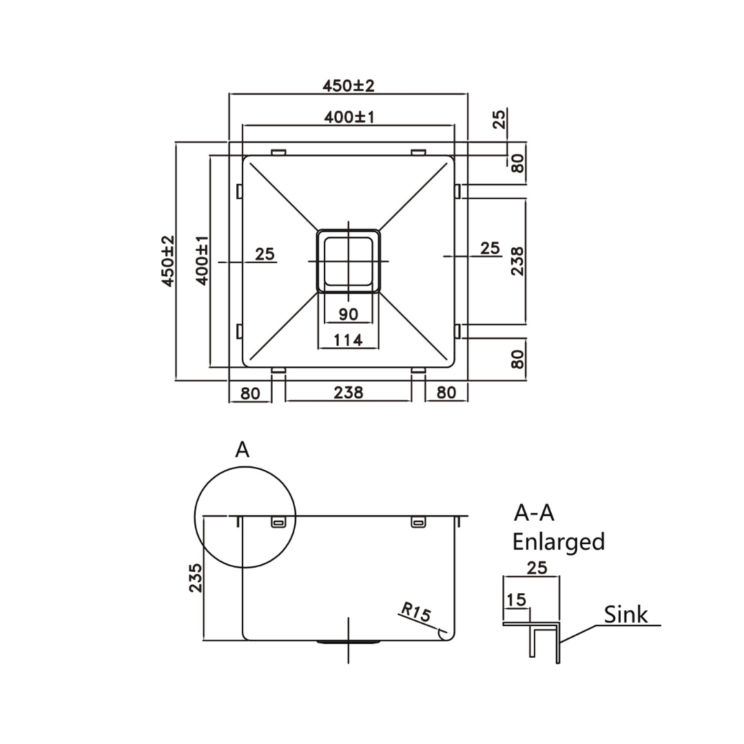 Stainless Steel Kitchen Sink 450*450*220mm