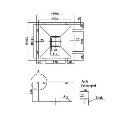 Stainless Steel Kitchen Sink 450*450*220mm