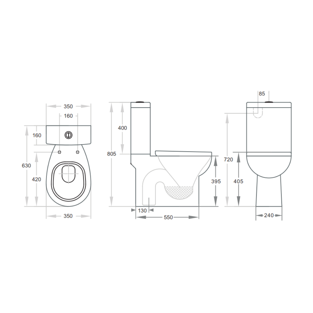 Zion Closed Couple Toilet Suite Dual Flush 630*350*805mm Trap Included