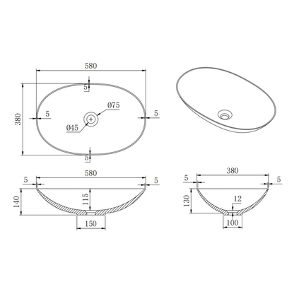 Nara Above Counter Basin 580*380*145mm