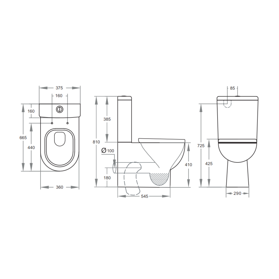 Close-Coupled Wall Mercury Toilet Set  665*375*810mm Trap Included