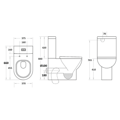 Theo Close-Coupled Wall Toilet Set Included 660*375*845mm