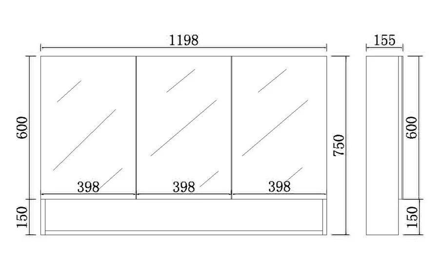 Stella Walnut PVC Waterproof Copper-Free Mirror 600-1480mm Walnut-SV600/750/900/1200/1500