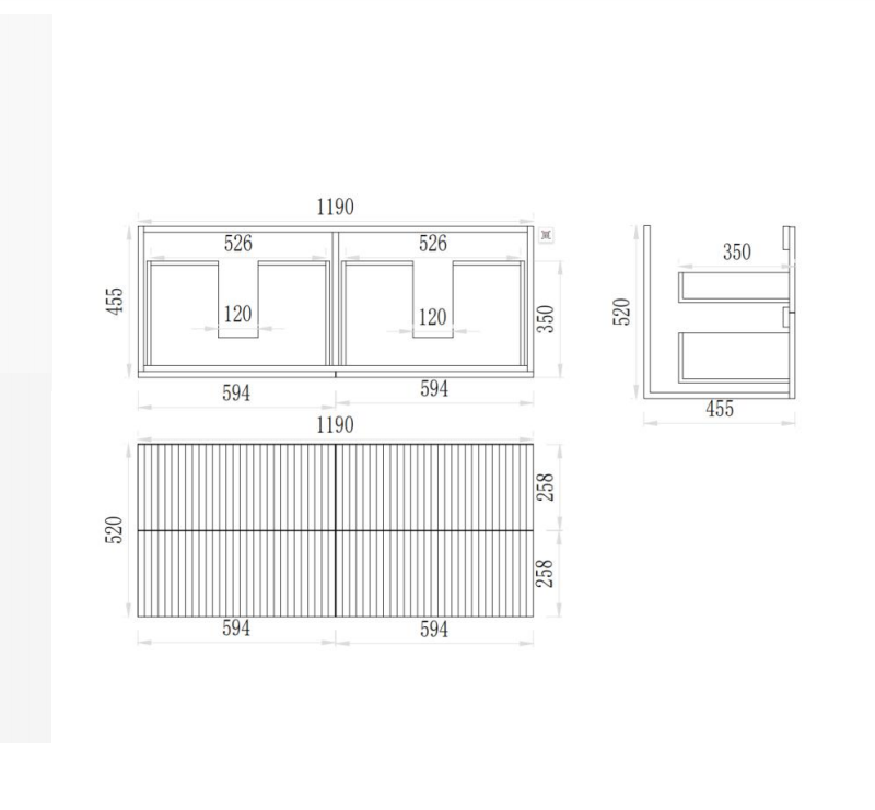 Axiom Haven Fluted Wall-Mounted  PVC Cabinet with Soft closing drawers 590-1490mm