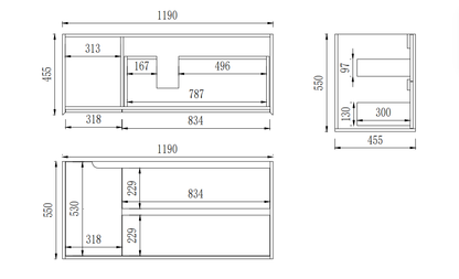 Wall Hung PVC Vanity 1190*455*550mm(Right hand drawers)