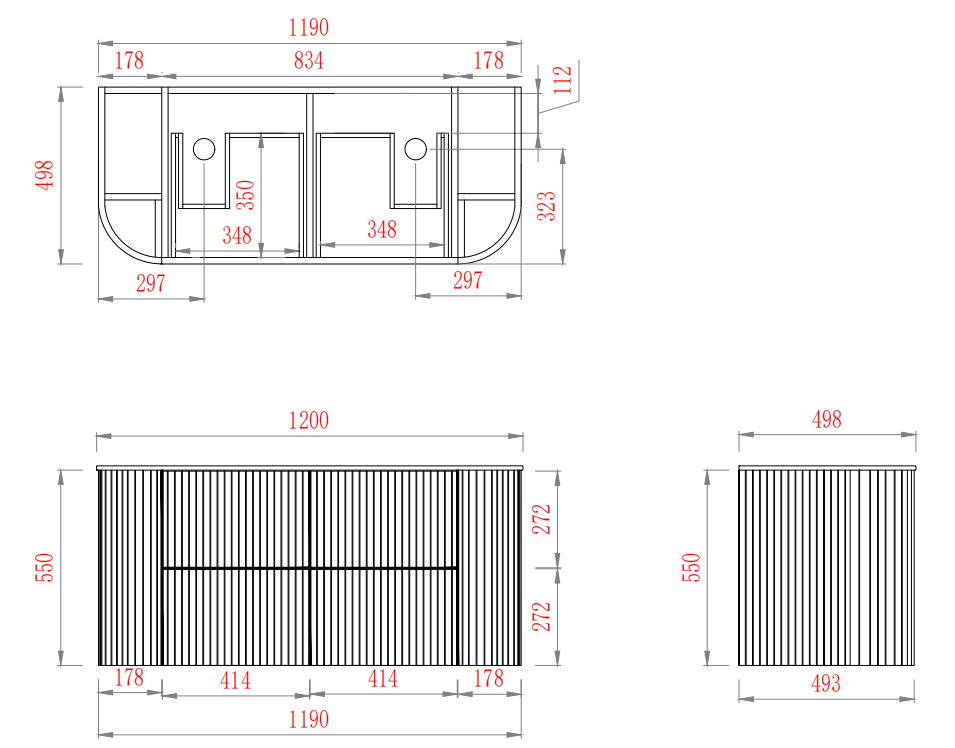 CETO Artis Wall-Hung PVC fluted Curved Cabinet with Soft-Close Drawers 1200-1500mm ART1200W /ART1220W /ART1500W /ART1550W-D-CO/PO/WAL