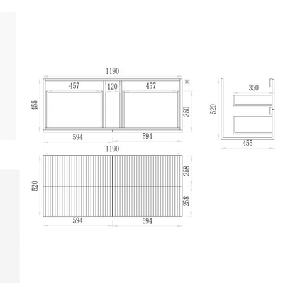 Axiom Haven Fluted Wall-Mounted  PVC Cabinet with Soft closing drawers 590-1490mm