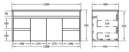 600/750/900/1200mm Wall-hung MDF Bathroom Vanity White Cabinet with Ceramic Top