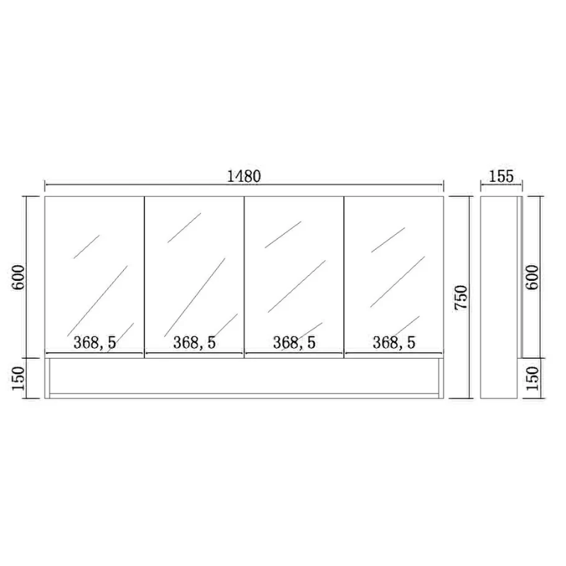 PVC Shaving Cabinet – Moisture-Resistant Bathroom Storage 600–1480mm