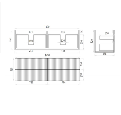 Axiom Haven Fluted Wall-Mounted  PVC Cabinet with Soft closing drawers 590-1490mm