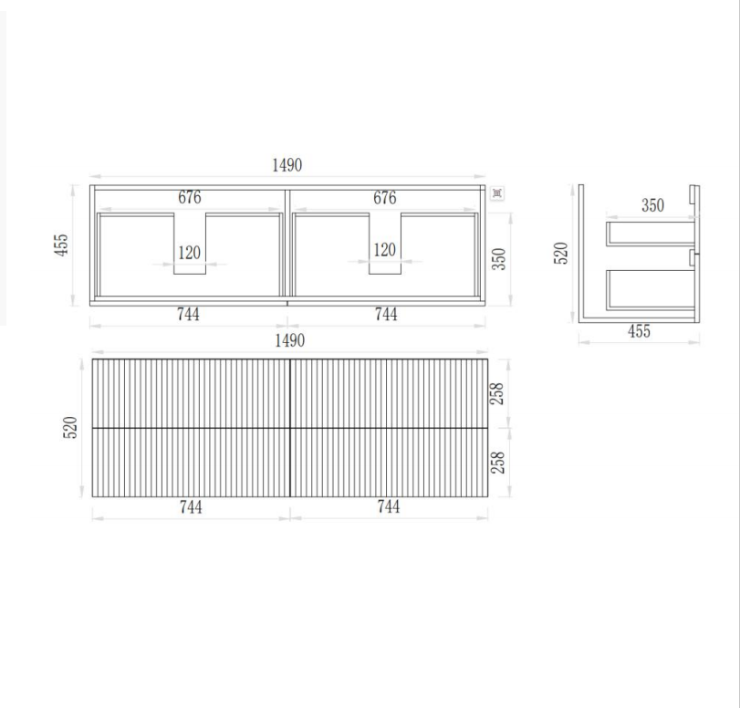 Axiom Haven Fluted Wall-Mounted  PVC Cabinet with Soft closing drawers 590-1490mm