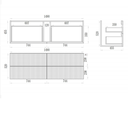 Axiom Haven Fluted Wall-Mounted  PVC Cabinet with Soft closing drawers 590-1490mm