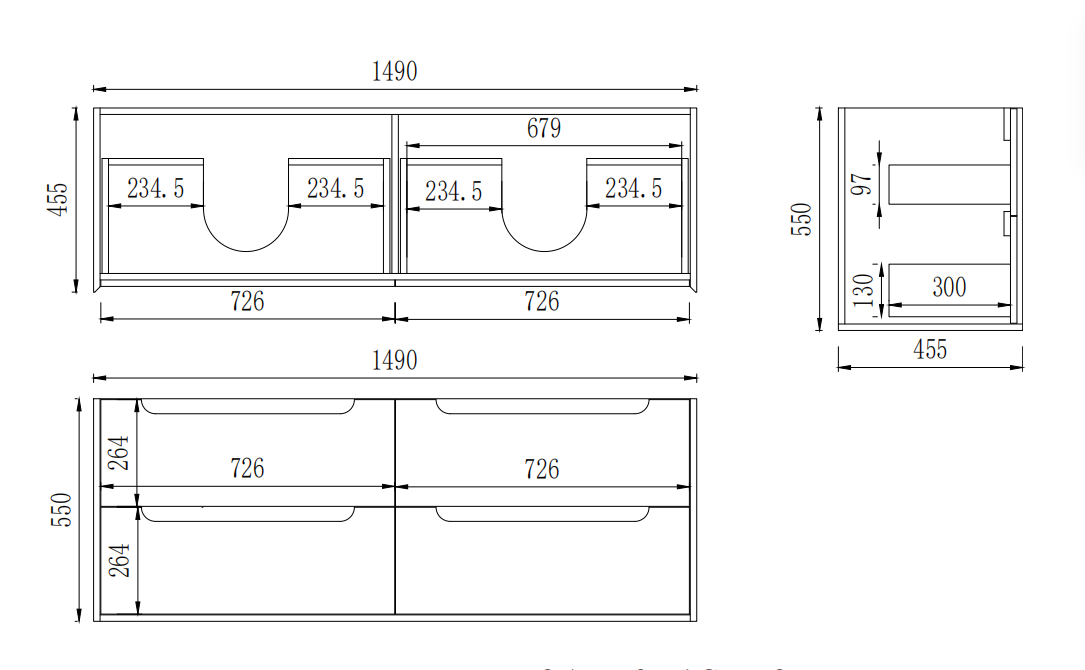 Wall Hung PVC Vanity 1490*455*550mm