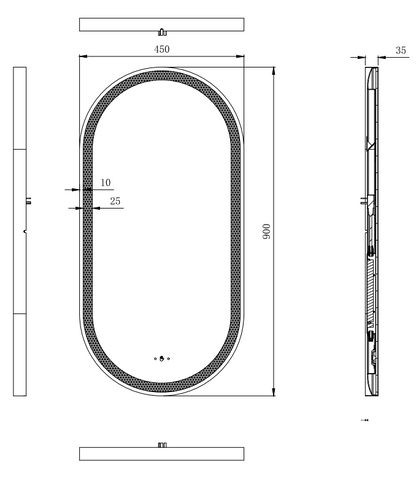 Ovian Iron Framed LED Mirror Electroplated 450*900mm LFMOV4590-MB/BG/BN/GN