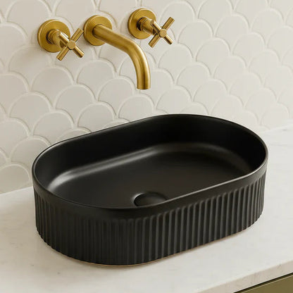 VITO Athena Fluted Oval Premium Ceramic Above-Counter Basin 590*370*100mm