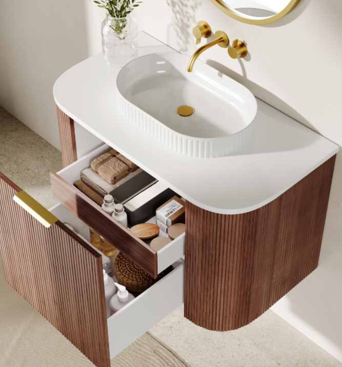 CETO Artis Wall-Hung PVC Fluted Curved Cabinet with Inner Drawers 600-900mm ART600W/ ART750W/ ART900W-S-CO/PO