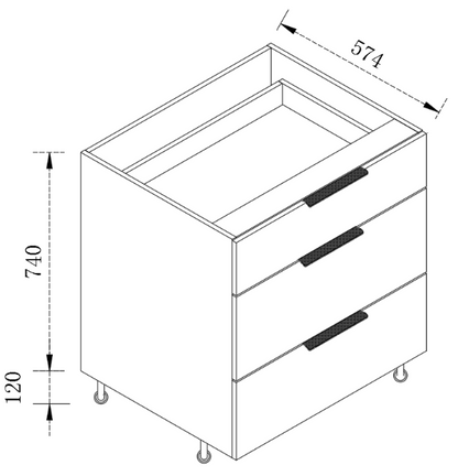 3-Drawer Floor Kitchen Cabinet - Cabinet Only, No Door Panel