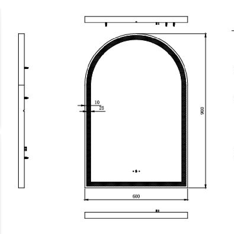 Iron Arch Framed LED Bathroom Mirror – Front & Backlit Smart Touch-Free Controls 600×900mm