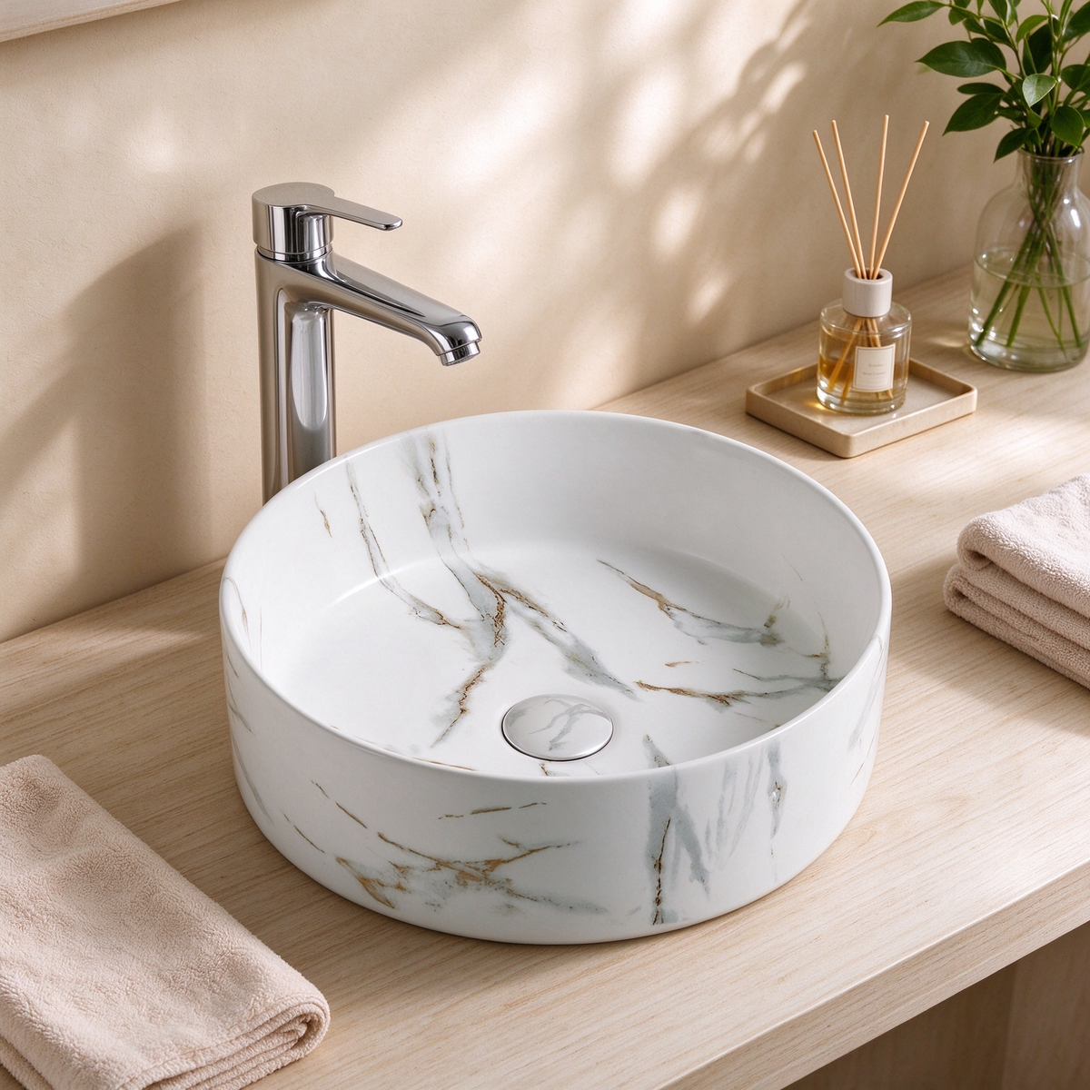 Matte White with gold Vein Basin Alabaster 400*400*115mm