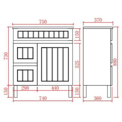 Haven Wood Vanity SLIM Cabinet With Leg 590/730/890mm