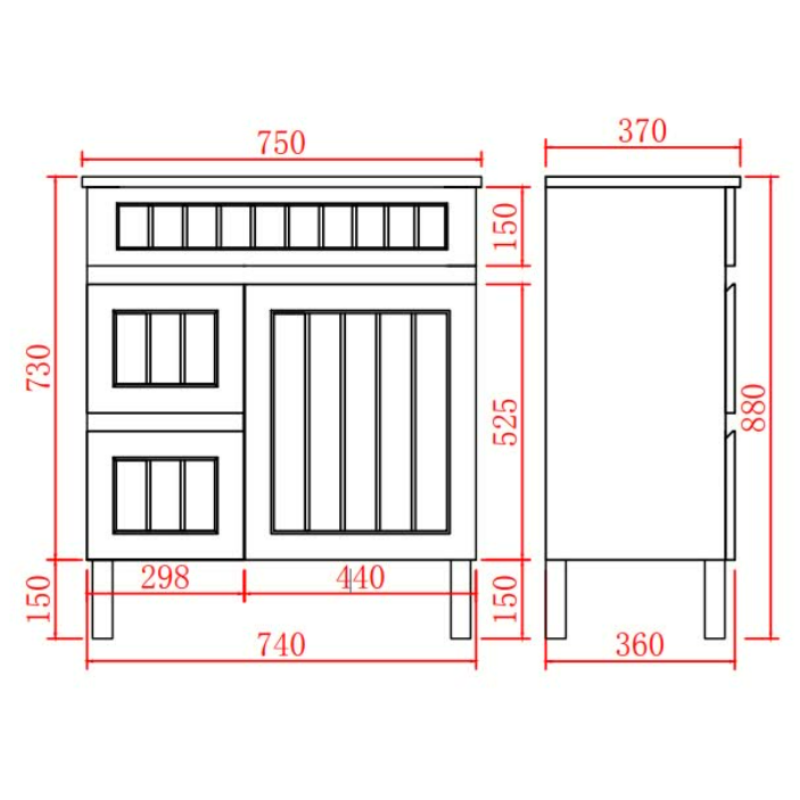 Haven Wood Vanity SLIM Cabinet With Leg 590/730/890mm