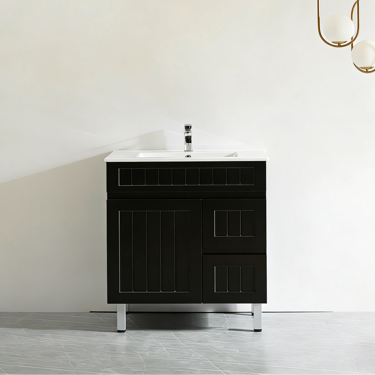 Haven Wood 750*460*860mm Free standing Vanity Matte Black Right Drawers