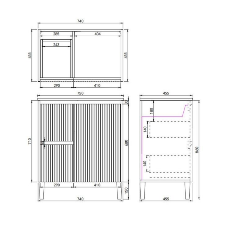 Brighton Floor Vanity 750*460*880mm Matte White