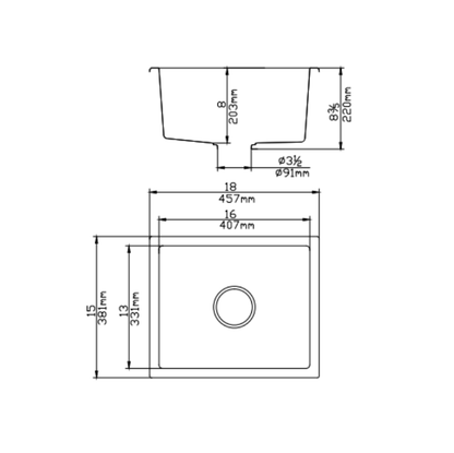 381*457*220mm Quartz Undermount Kitchen Sink QKS3845-MB