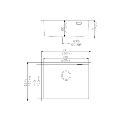 660*460*225mm Quartz Undermount Kitchen Sink QKS6646-MB
