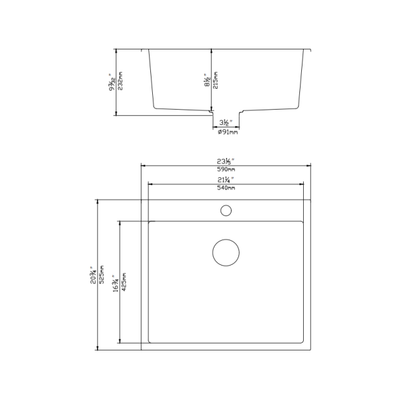 Quartz Top mount laundry tub 590*525*232mm