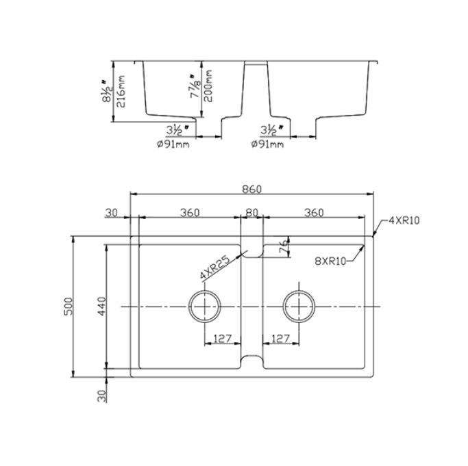 860*500*216mm Quartz Top-mount Kitchen Sink QKS8650D-MB
