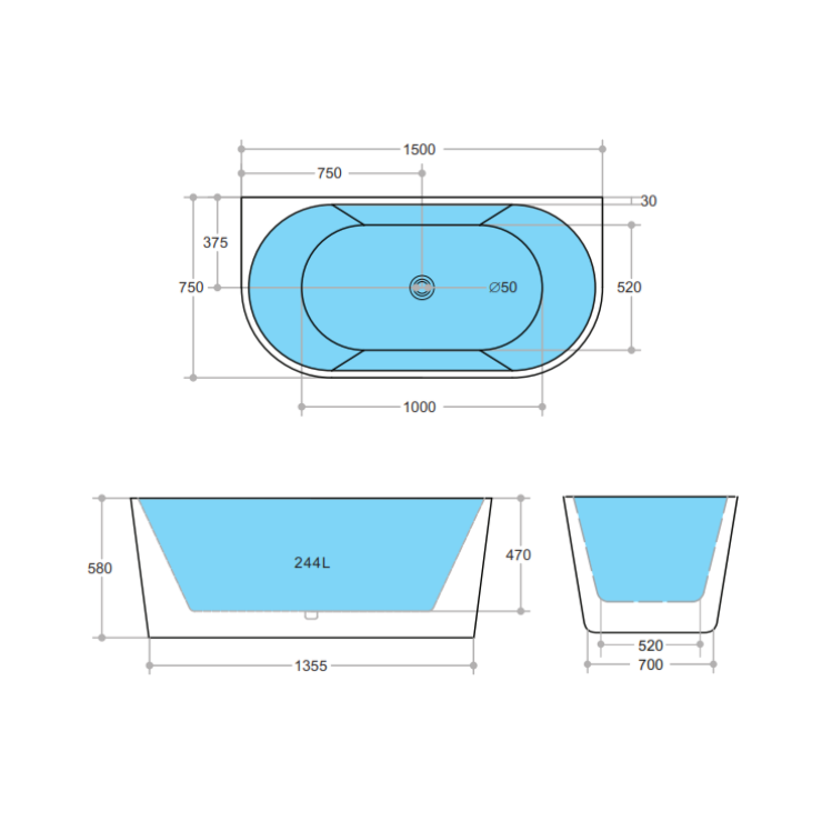Elivia BTW Bathtub 1400-1700mm