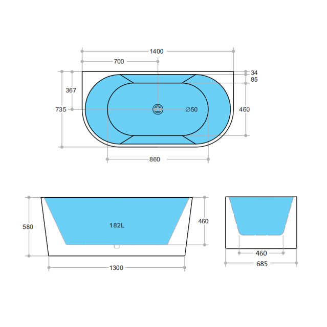 Elivia BTW Bathtub 1400-1700mm