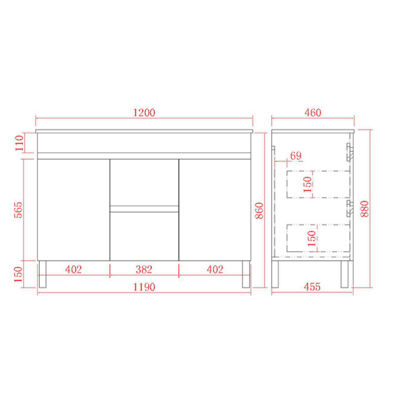 Furniture-Style Leg Vanity 1200/1500mm