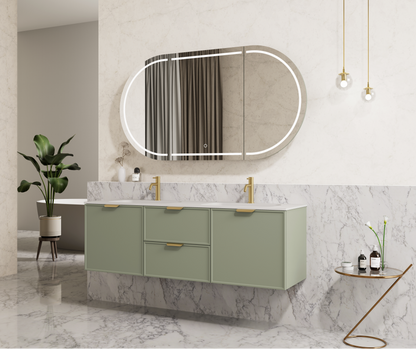 Vivid Pulse Wall Hung PVC Cabinet with Soft closing Soft closing Central door and Side Drawers 1490*455*480mm HCM1521W-MB/MW/MG