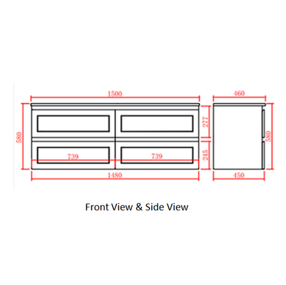 Cielo Wall-Mounted  Vanity 1500*460*580mm Matte White