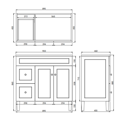 Ashford Floor Vanity 900*460*880mm Matte White