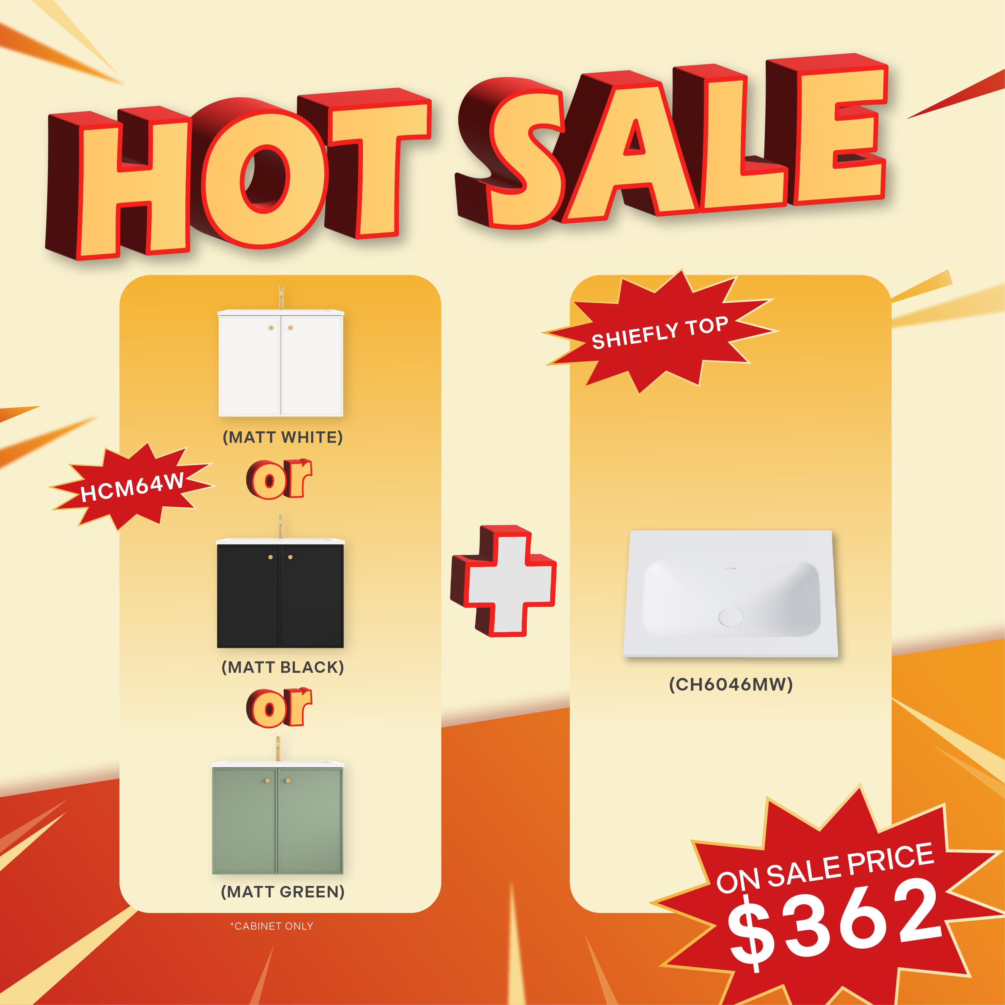 Vivid Pulse Wall Hung PVC Cabinet with Soft closing doors with TOP 590/740/890mm