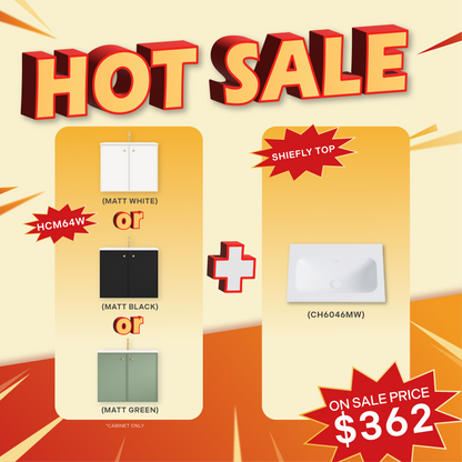 Vivid Pulse Wall Hung PVC Cabinet with Soft closing doors with TOP 590/740/890mm