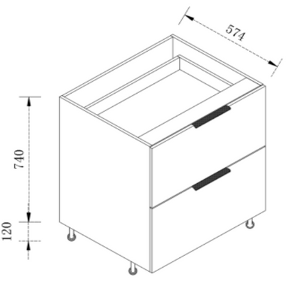 2-Drawer Floor Kitchen Cabinet - Cabinet Only, No Door Panel