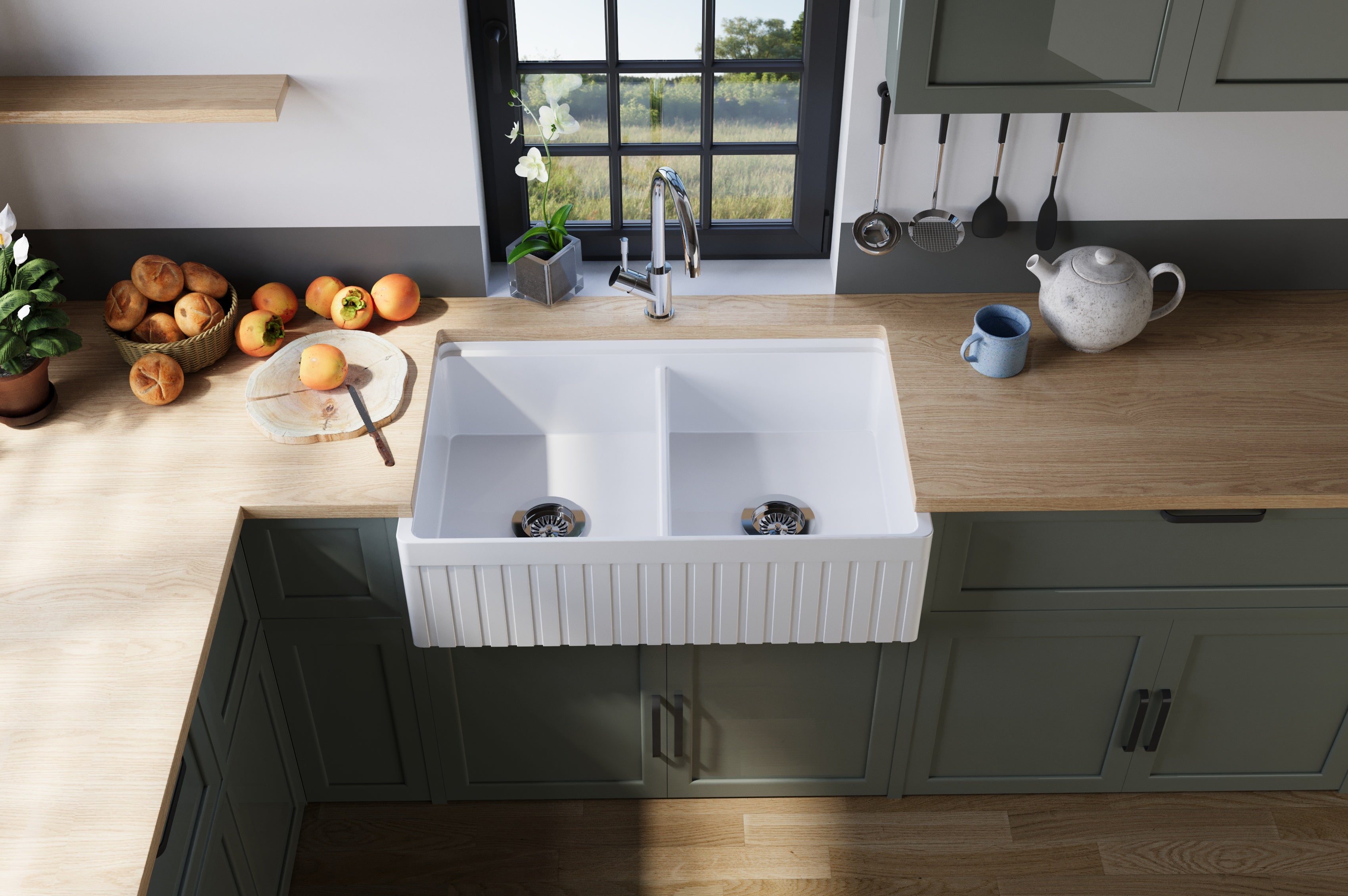 838*510*251mm Greenwich Fireclay farmhouse sinks FCSW835/FCSW835D-GW