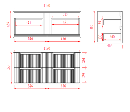 Brooklyn Fluted Wall Hung Vanity 1190*455*550mm