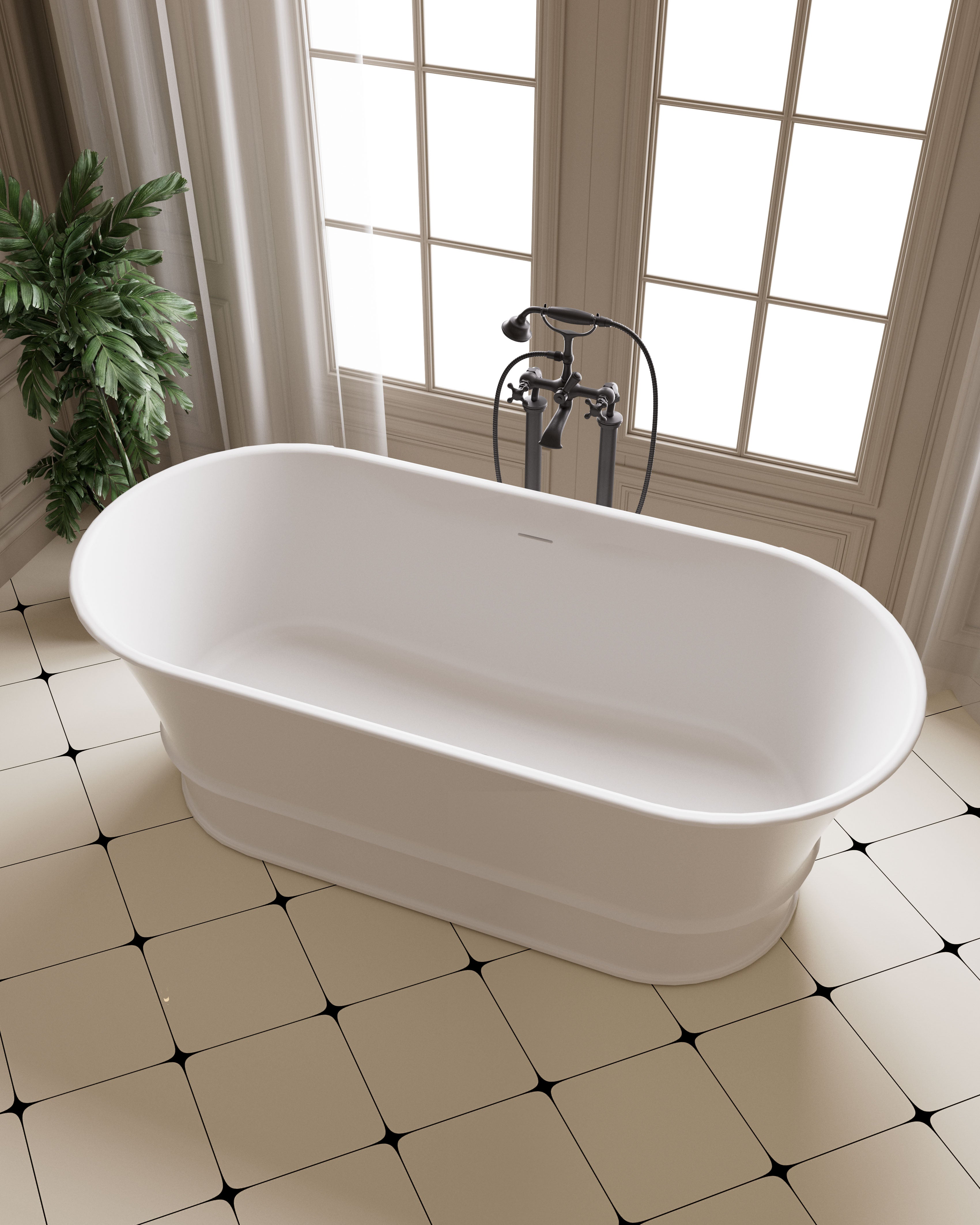 1500/1700mm Oval Solid Surface Stone Bathtub Freestanding Harrington CHBT1500/1700MW