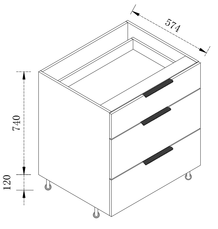 Kitchen Floor Cabinet 3 Drawer Kitchen Cupboard 400-700mm 3DB-400-700-BOX