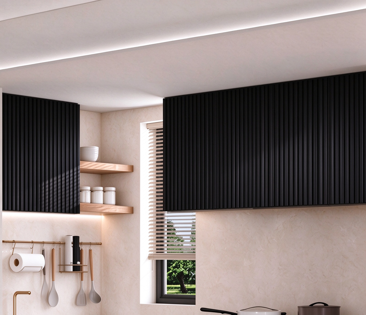 Kitchen Overhead Wall Cabinet Cupboard 700mm Hight Unit Combination Reeded Design