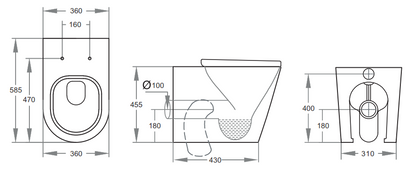 585*360*455mm Rimless Wall Hung Pan LUX107R Trap Included