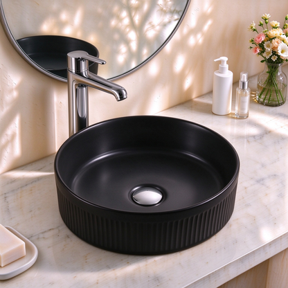 VITO Athena Fluted Round Premium Ceramic Above-Counter Basin 410*410*120mm